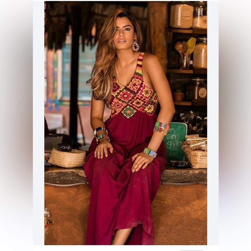 Agua Bendita Bendito Tejido Crochet Maxi Boho 
Dress